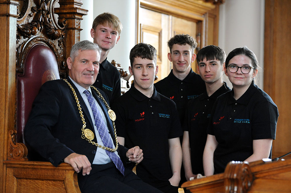 Whitburn C of E Academy students doing work experience with Equinor tour the Town Hall with the Mayor, Cllr McCabe